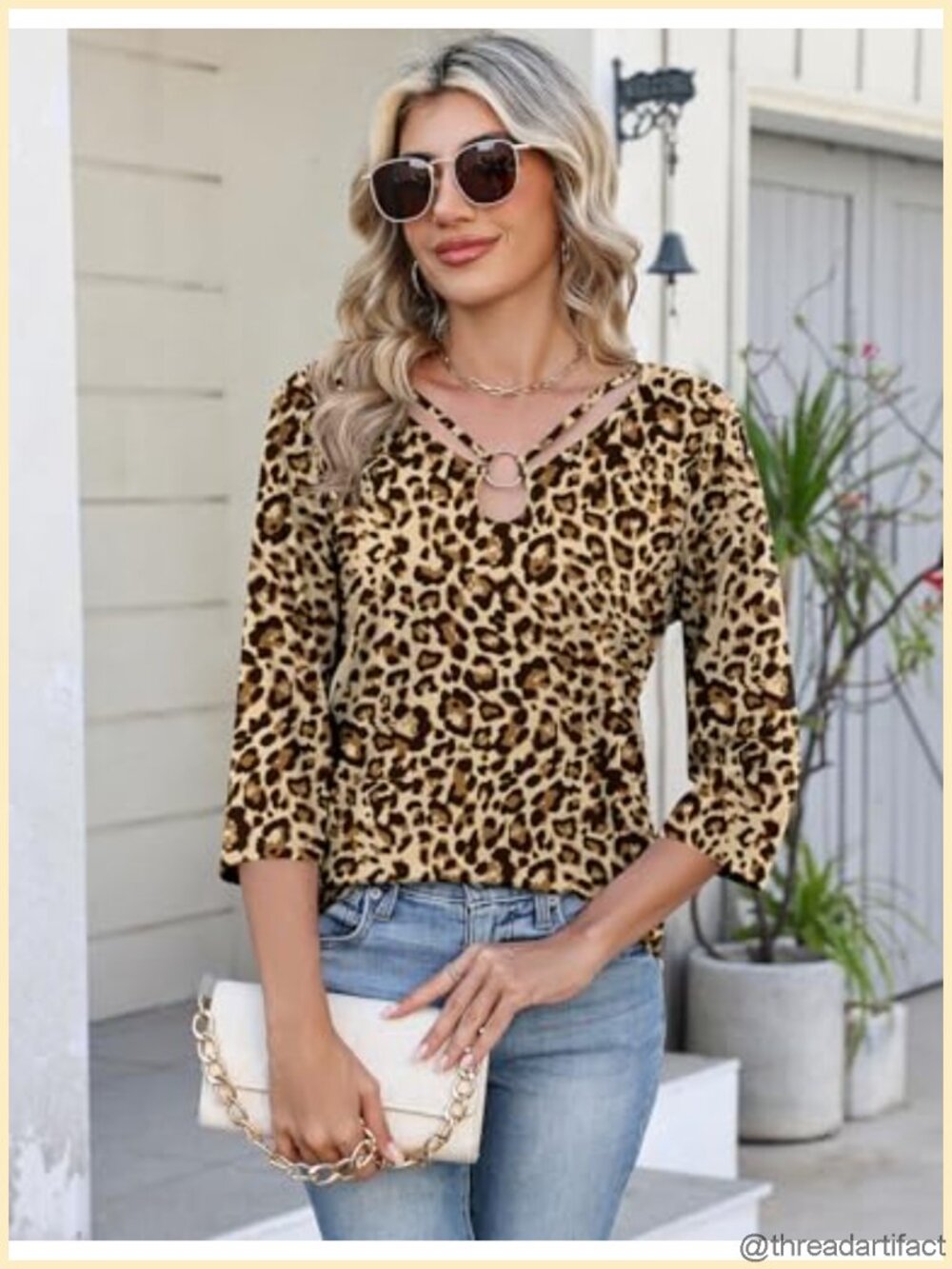 Rapbin Womens 3/4 Sleeve Top Keyhole Neck Dressy Casual Tee - Picture 4 of 6